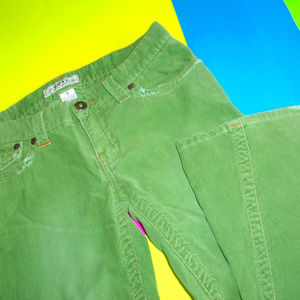 Distressed Roxy avocado green bell bottom cords